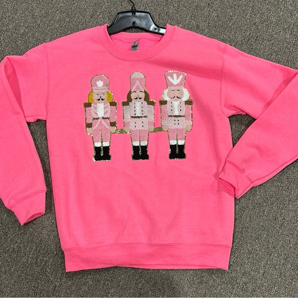 Christmas drummer boy pink sequin sweatshirt new without tags small roomy